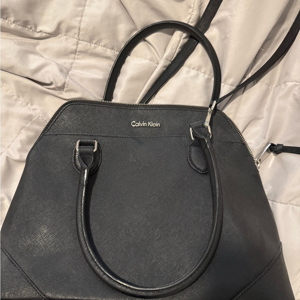 Calvin Klein Black Saffiano Satchel with Shoulder Strap
